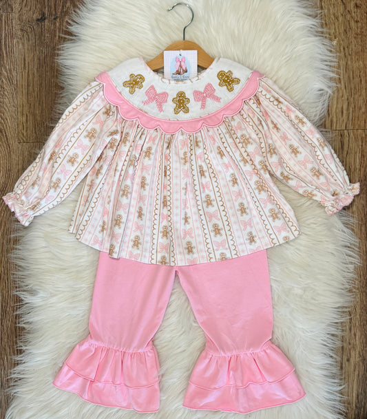 Baking + Bows Smocked Girls Ruffle Pants Set