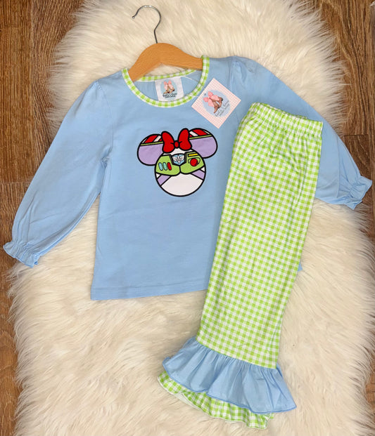 Space Friend Girls Ruffle Pants Set