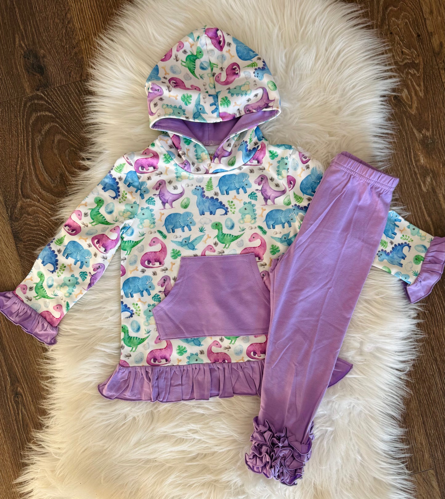 Dino Print Girls Hooded Pants Set